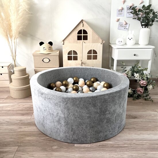 Moje Moje | Ballenbad Soft Velvet - Grey 90x40 cm + Ballen