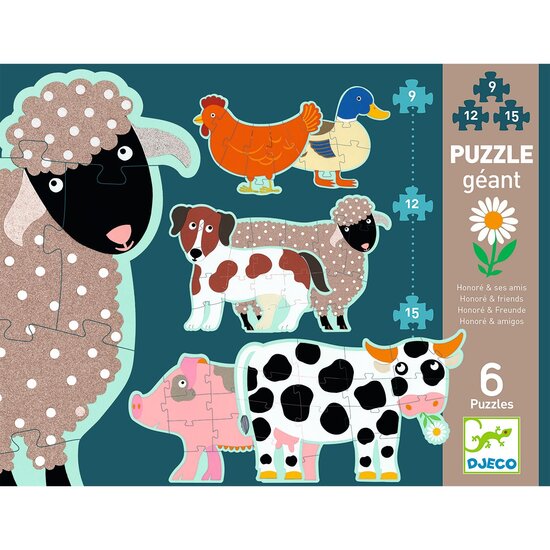 Djeco Djeco puzzle géant Honoré et ses amis 9-12-15pcs