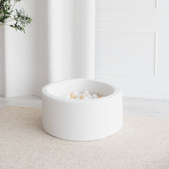 Moje Moje | Bällebad Bouclé - Weiß 90x40 cm + Bälle