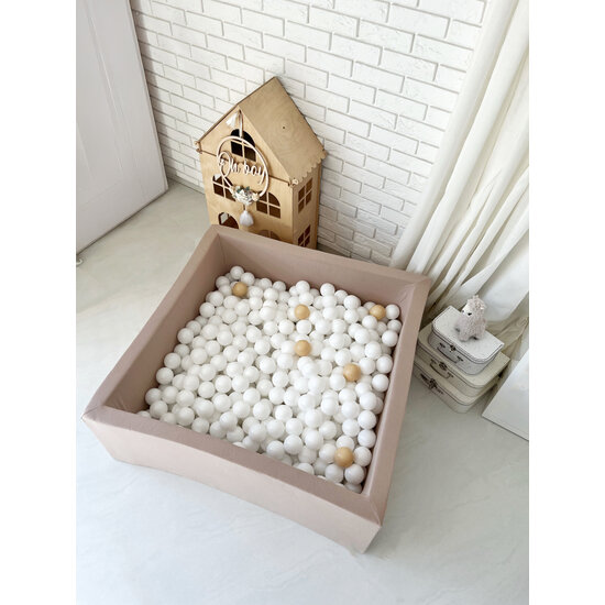 Moje Moje | Bällebad Quadratisch Baumwolle - Beige 106x106x40 cm + Bälle