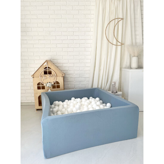 Moje Moje | Vierkant Ballenbad Cotton - Blue 106x106x40 cm + Ballen