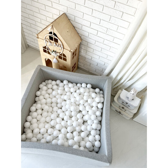 Moje Moje | Vierkant Ballenbad Cotton - Light Grey 106x106x40 cm + Ballen