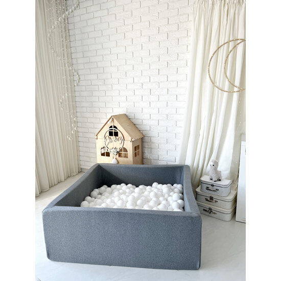 Moje Moje | Vierkant Ballenbad Cotton - Grey 106x106x40 cm + Ballen