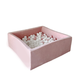 Moje | Piscine à balles carrée en velours doux - Rose clair 106x106x40 cm + Balles