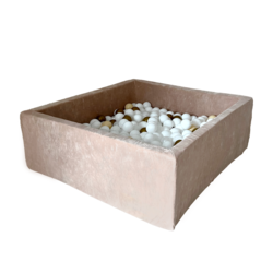 Moje | Bällebad Quadratisch Weicher Samt - Dunkles Beige 106x106x40 cm + Bälle