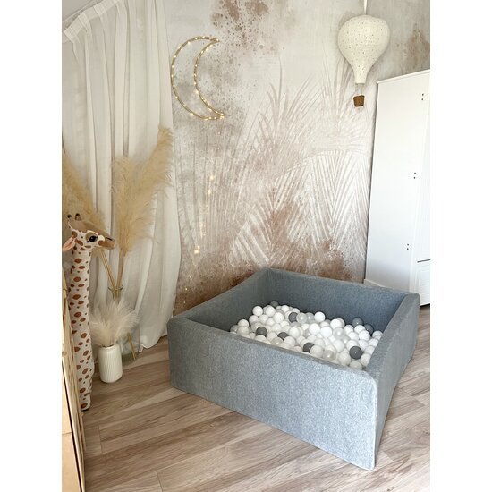 Moje Moje | Vierkant Ballenbad Soft Velvet - Grey 106x106x40 cm + Ballen