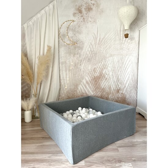 Moje Moje | Piscine à balles carrée en velours doux - Gris 106x106x40 cm + Balles