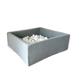 Moje | Piscine à balles carrée en velours doux - Gris 106x106x40 cm + Balles