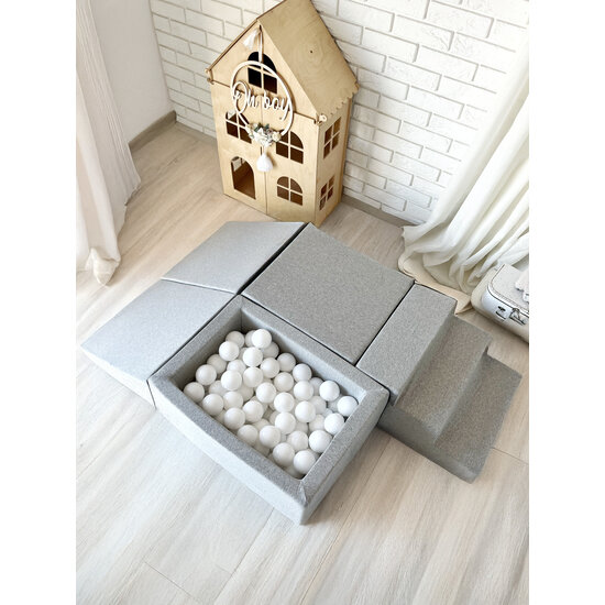 Moje Moje | Cotton 4 Elements + Ball Pool - Light Grey 65x35x30 cm + 100 Balls