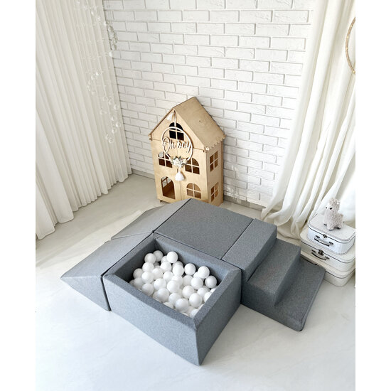 Moje Moje | Baumwolle 4 Elemente + Bällebad - Grau 65 x 35 x 30 cm + 100 Bälle
