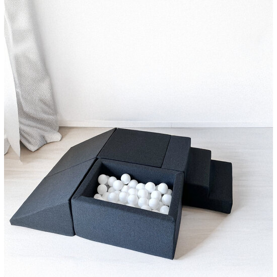 Moje Moje | 4 Elementen + Ballenbad - Cotton Graphite 65x35x30 cm + 100 Ballen