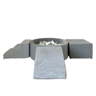 Moje | Weicher Samt 3 Elemente + Bällebad - Grau 90 x 30 cm + 200 Bälle