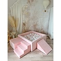 Moje Moje | Velours doux 3 éléments + piscine à balles  - rose clair 106 x 106 x 40 cm + 400 balles