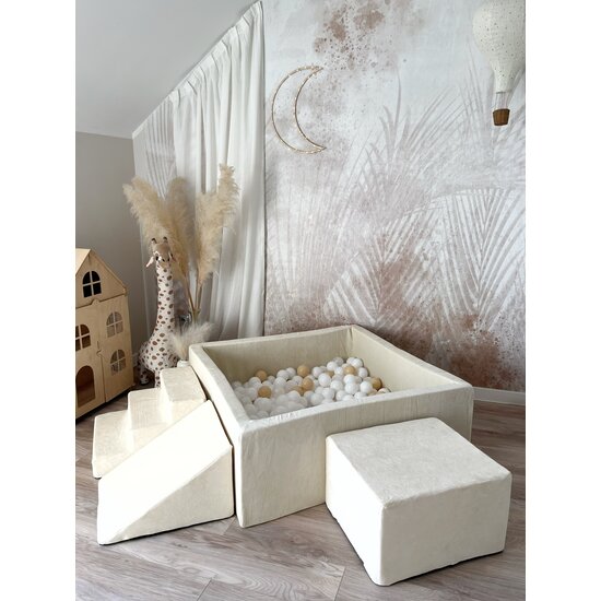 Moje Moje | Velours doux 3 éléments + piscine à balles - Écru 106 x 106 x 40 cm + 400 balles