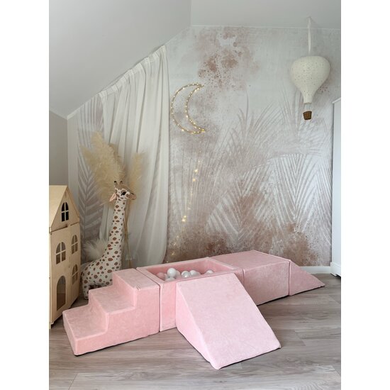 Moje Moje | Weicher Samt 4 Elemente + Bällebad – Hellrosa 65 x 35 x 30 cm + 100 Bälle