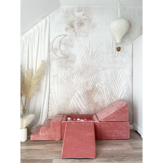 Moje Moje | Weicher Samt 4 Elemente + Bällebad - Himbeerrosa 65 x 35 x 30 cm + 100 Bälle