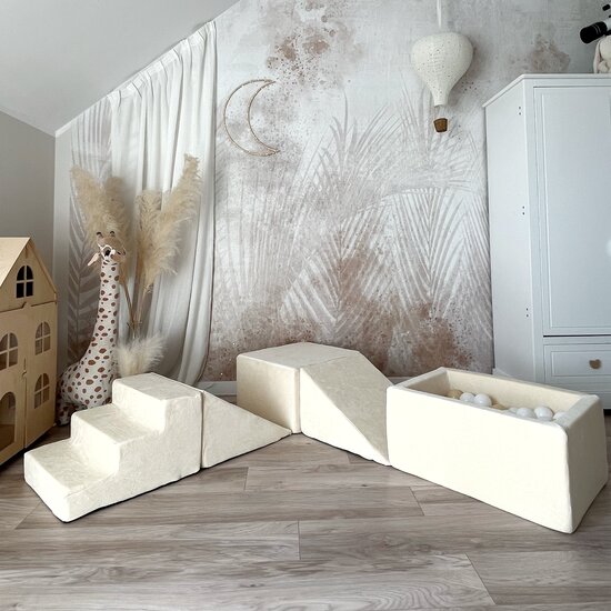 Moje Moje | Weicher Samt 4 Elemente + Bällebad - Ecru 65 x 35 x 30 cm + 100 Bälle