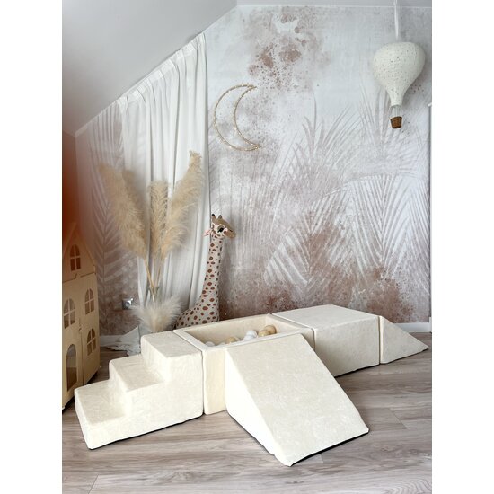 Moje Moje | Velours doux 4 éléments + piscine à balles - Écru 65 x 35 x 30 cm + 100 balles