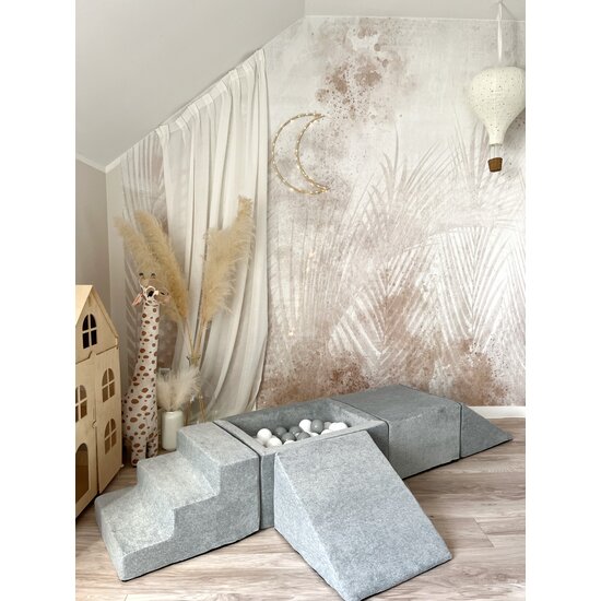 Moje Moje | Velours doux 4 éléments + piscine à balles - Gris 65 x 35 x 30 cm + 100 balles