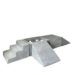 Moje | Weicher Samt 4 Elemente + Bällebad  - Grau 65 x 35 x 30 cm + 100 Bälle