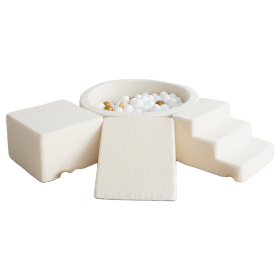 Moje Moje | 3 Elemente + Bällebad - Bouclé Creme 90 x 30 cm + 200 Bälle