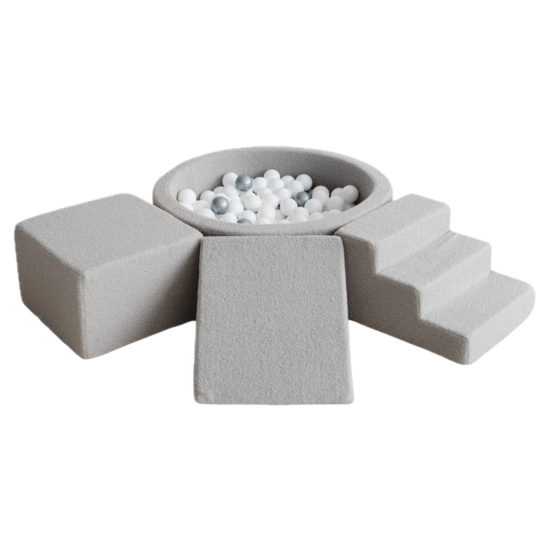 Moje Moje |  3 éléments + piscine à balles  - Bouclé Gris 90 x 30 cm + 200 balles