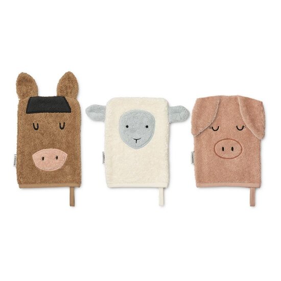 Liewood Liewood Sylvester Farm Washandje 3-Pack - Colour pale tuscany mix