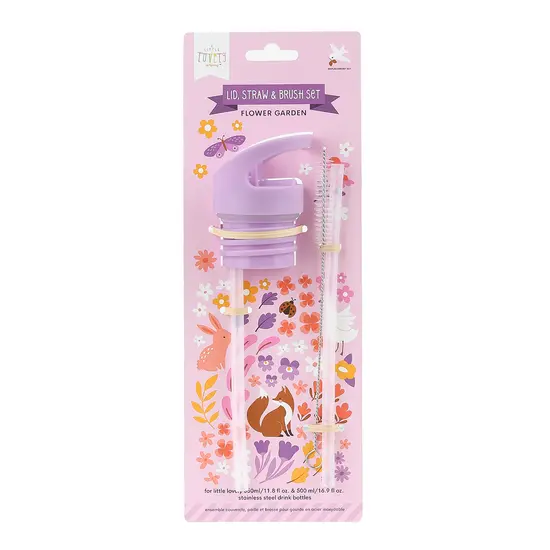A Little Lovely Company A Little Lovely Company | Lid, Straw & Brush Set: Flower garden