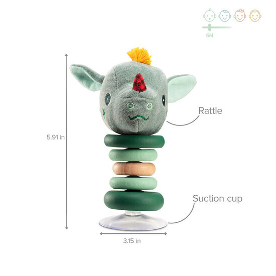 Lilliputiens Lilliputiens | Joe the Dragon Swinging Rattle with Suction Cup