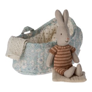 Maileg | Rabbit in Carry Basket - Blue - Brown