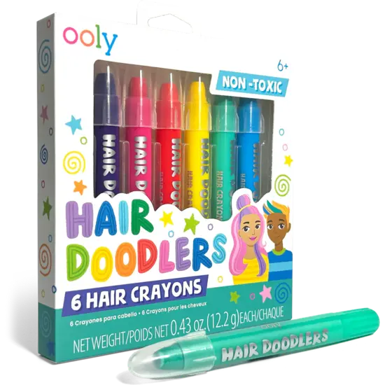 Ooly Ooly | Hair Doodlers Crayons pour colorer les cheveux, lot de 6