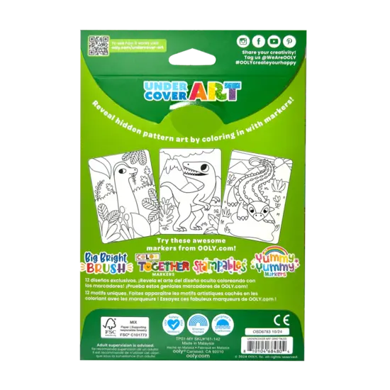 Ooly Ooly | Cartes artistiques à colorier avec motifs cachés Undercover Art Dino Tales