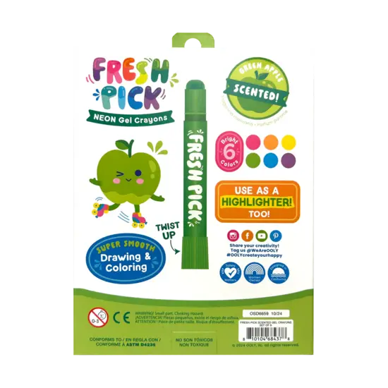 Ooly Ooly | Crayons gel parfumés à la pomme Fresh Pick, lot de 6