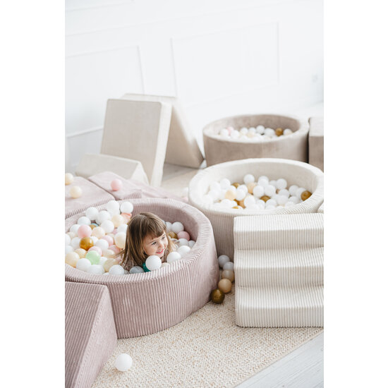 Moje Moje | 3 éléments + piscine à balles - Velours côtelé rose poudré 90 x 30 cm + 200 balles