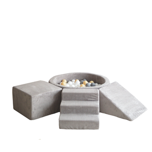 Moje | 3 éléments + piscine à balles - Velours côtelé gris 90 x 30 cm + 200 balles