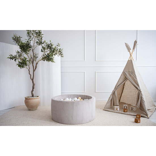 Moje Moje | Piscine à balles Rib Velvet - Gris 90 x 40 cm + Balles