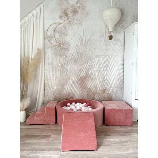 Moje Moje | 3 Elemente + Bällebad – Weicher Samt in Himbeerrosa, 90 x 30 cm + 200 Bälle