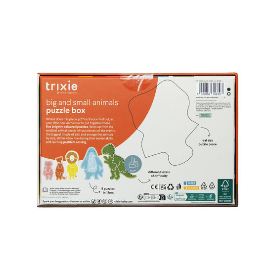Trixie Trixie | Boîte à puzzles - petits et grands animaux - 5 puzzles