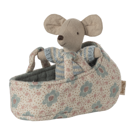 Maileg Maileg | Baby mouse in carry cot Blue