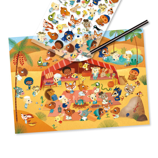 Djeco Djeco | 90 Transferstickers En 3 Grote decors Savanne, Woestijn En Noordpool