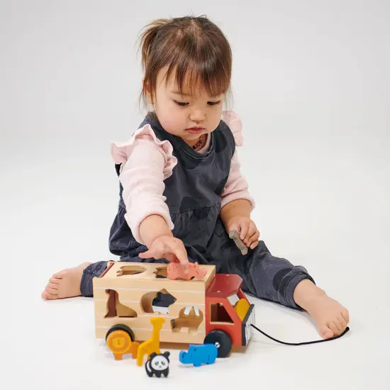 Mentari Mentari | Sorting shapes Safari Truck Wood 9-piece