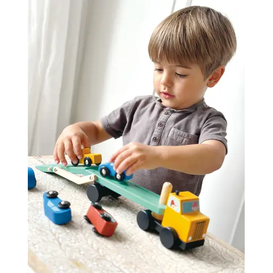Mentari Mentari | Speelset Autotransporter met 3 Auto's Hout