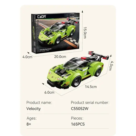 CaDA CaDA | 1:32 Car Series - Velocity Hurricane 165 pièces Échelle 1:32