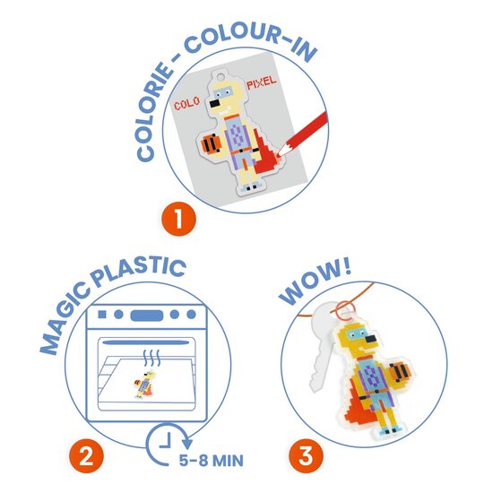 Djeco Djeco | Do It Yourself 5 krimpfolie Sleutelhangers Om Te Maken Pixelkunsthelden