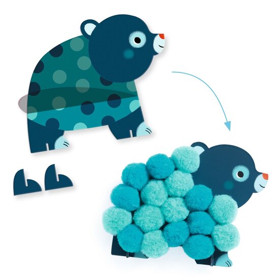 Djeco Djeco | Pomponcollage Dieren en Pomponcirkels