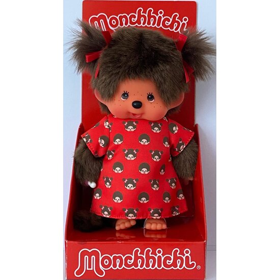 Monchhichi Monchhichi | Mädchen im roten Kleid mit Aufdruck, 20 cm