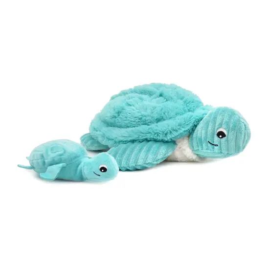 Les Déglingos | Les Ptipotos - Pluche Knuffel Sauvenou Schildpad Moeder En Haar Baby Aquablauw