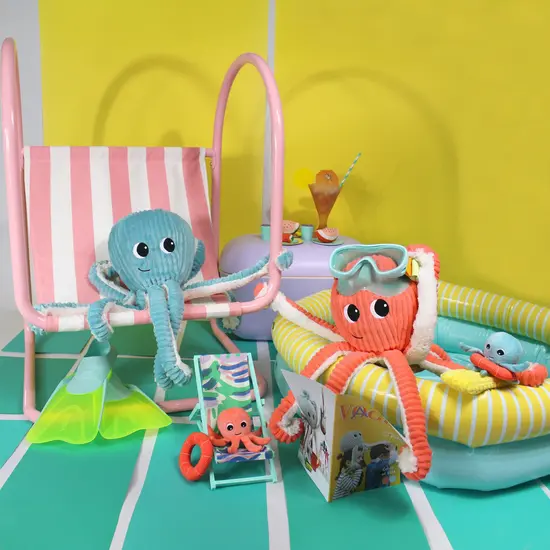 Les Déglingos | Les Ptipotos - Pluche Knuffel Filou De Octopusmoeder En Haar Baby Aquablauw