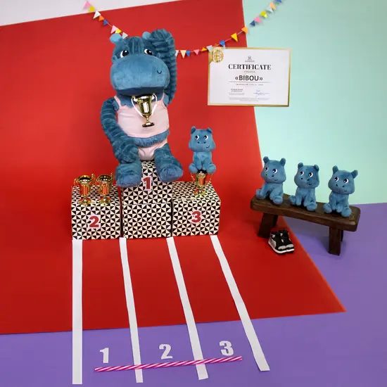 Les Déglingos | Les Ptipotos - Peluche Bibou, l'hippopotame bleu : maman et son bébé