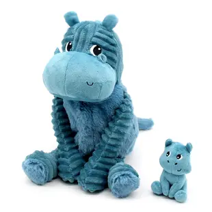 Les Déglingos | Les Ptipotos - Pluche Knuffel Bibou Blauwe Nijlpaard Mama En Haar Baby